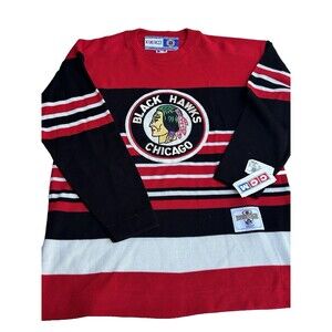 CCM Chicago Blackhawks NHL Heritage‎ Knit Sweater Large Jersey NWT Throwback